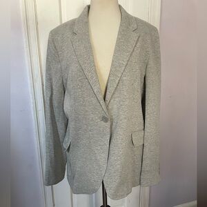 Boston Proper Gray Cotton Blazer – Striped Cuff Detail – Size 16